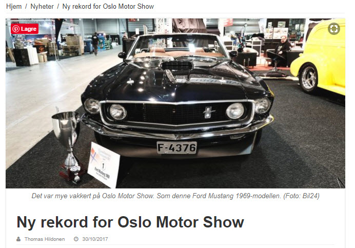 Faksimile fra bil24.no om ny rekord for Oslo Motor Show